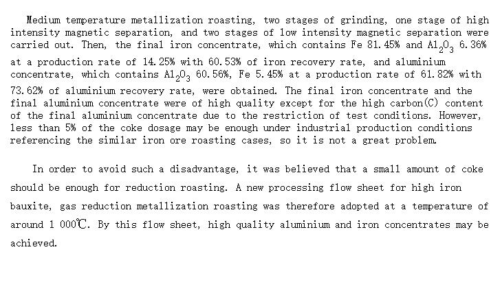 Summary of medium temperature metallization roasting and then magnetic separation experiments