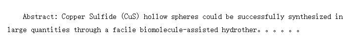 Biomolecule-Assisted Hydrothermal Synthesis and Electrochemical Properties of Copper Sulfide Hollow Spheres