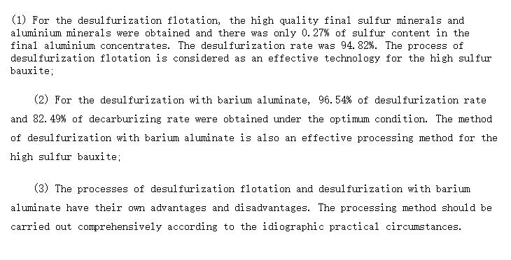 Conclusions of availability of high sulfur and low A/S diasporic bauxite