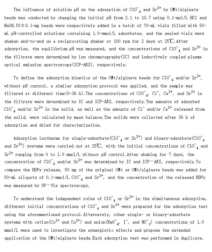 Adsorption experiment of perchlorate and/or strontium ions