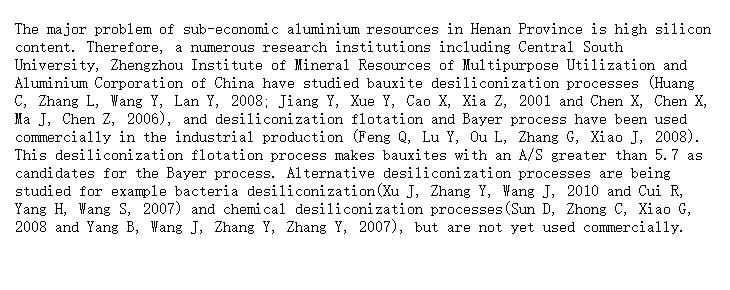Status of sub-economic aluminium resources in Henan Province