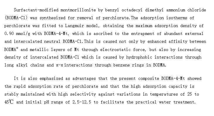 Conclusions of Surfactant-Modified Montmorillonite by Benzyl Octadecyl Dimethyl Ammonium Chloride for Removal of Perchlorate