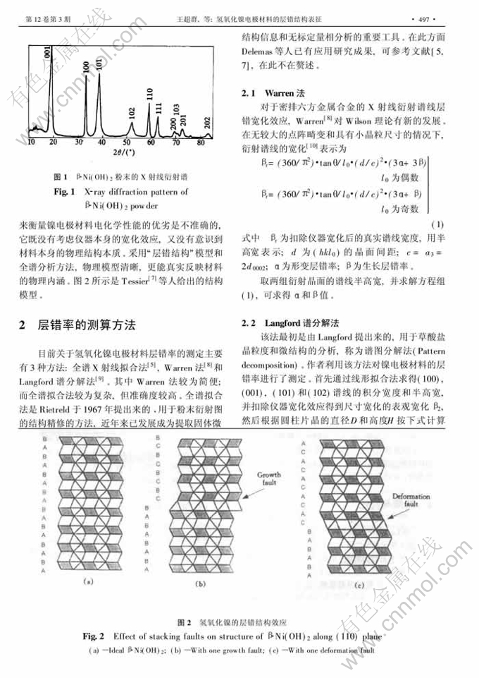 氢氧化镍电极材料的层错结构表征-有色金属在
